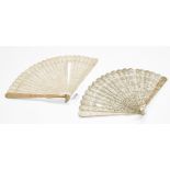 Late 18th century carved ivory Chinese Canton export brise fan, eighteen carved sticks decorated