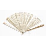 A late 18th century carved ivory Chinese Canton export brise fan, twenty-eight carved sticks with