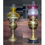 Two Victorian brass based oil lamps (2)