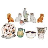 A quantity of ceramics, comprising: mainly English 19th century, including a Prattware jug, Majolica