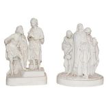 Two Victorian Parian figure groups, one titled ''Eliezer and Rebecca'' (restored), the other
