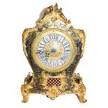 A French boulle striking mantle clock, the twin barrelled movement with back plate stamped James &