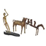 Two 20th century African Benin style tribal bronzes, and a further tribal bronze possibly Indo-