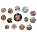 A collection of 19th century Prattware pot lids including a view of the Houses of Parliament,