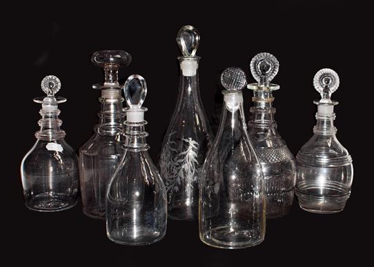 A pair of cut glass decanters engraved 'Holland and Shrub', together with another pair of decanters, - Image 2 of 3