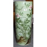 An early 20th century Japanese celadon porcelain stick-stand painted with flowers, 63cm high