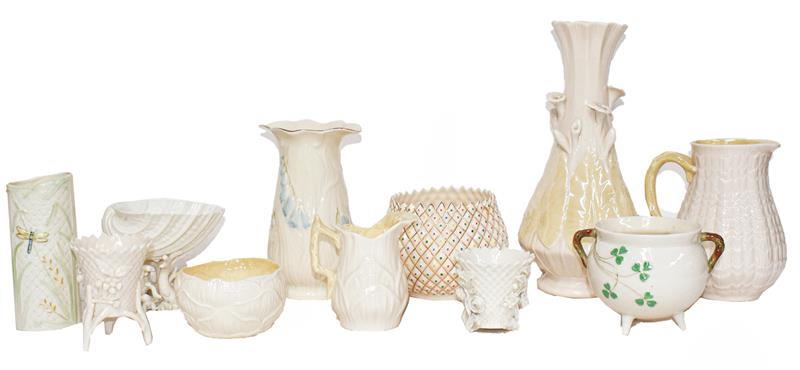 A quantity of Belleek china, including black marked examples (quantity)