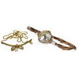 A 9 carat gold cultured pearl necklace, length 37.5cm and a lady's bracelet watch, bracelet