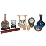 A quantity of 20th century Asian art, including: two pieces of cloisonne, a Japanese bronze hand