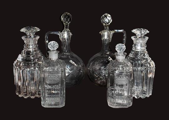 A pair of cut glass decanters engraved 'Holland and Shrub', together with another pair of decanters, - Image 3 of 3