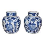 A pair of 19th century Chinese blue and white porcelain ginger jars and covers, painted with