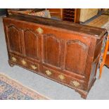 An 18th century oak mule chest, 136cm by 33cm by 81cm