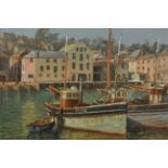 Nancy Bailey (1913-2012) ''Mevagissey'' Signed, inscribed verso, oil on canvas, 49.5cm by 74cm