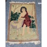 Kashan mat, probably depicting St John The Baptist with a lamb, enclosed by narrow borders, 80cm