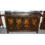 A Chinese style black lacquer sideboard, 169cm by 49cm by 88cm