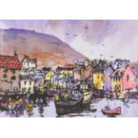 Eric H Hill (1921-2021) ''Polperro'' Signed, mixed media, together with a further view of moored