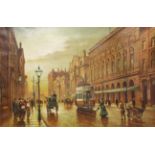 Steven Scholes (b. 1952) Edwardian street scene Signed, oil on canvas, 50cm by 75cm Artist's