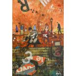 Richard Burel (Contemporary) French ''Batman and Bowie'' Signed and dated (20)19, mixed media on