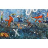 Richard Burel (Contemporary) French ''Daredevils'' Signed and dated (20)19, mixed media on canvas,