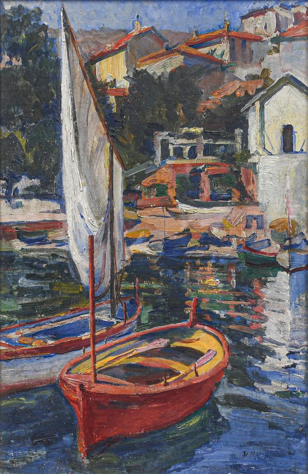 Attributed to Dora Meeson (1869-1955) Australian ''Boats Ville Franche'' Signed and indistinctly