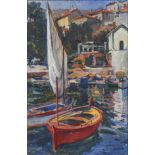 Attributed to Dora Meeson (1869-1955) Australian ''Boats Ville Franche'' Signed and indistinctly