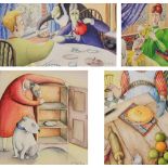 Katherine Fleming (20th century) ''Old Mother Hubbard'' Signed, watercolour, together with three