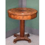 An early 19th century mahogany pillar table with oval top and fitted drawer, 63cm by 47cm by 74cm