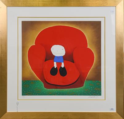 Mackenzie Thorpe (b.1956) ''Love Seated'' Signed and numbered 191/395, inscribed verso and dedicated - Image 2 of 2