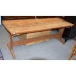 An early 20th century light oak plank top refectory table, 196cm by 69cm by 71cm