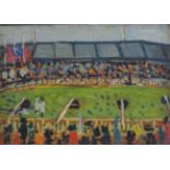 British School (20th century) ''A sports stadium'' Oil on board, 24cm by 34.5cm