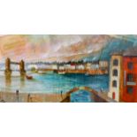 Keith Athay (Contemporary) ''The Thames at Tower Bridge'' Signed, mixed media on canvas, 50cm by