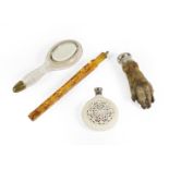 A Victorian Silver-Mounted Otter Paw Scent-Bottle, The Silver Mounts With Worn Maker's Mark, London,