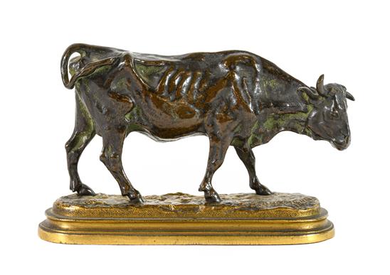 Isidore Jules Bonheur (1827-1901): A Bronze Cow, standing four-square on a rounded rectangular mound