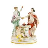 A Meissen Porcelain Figure Group, late 19th/early 20th century, as classical lovers beside an