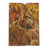Greek School (19th century): An Icon, depicting scenes from the life of Christ, 34cm by 24cm.