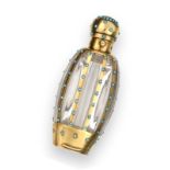 A Victorian Silver-Gilt Mounted and Turquoise-Set Glass Scent-Bottle cum Vinaigrette, by Thomas