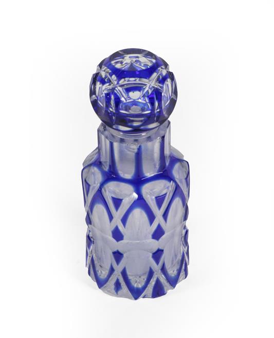 Three Glass Scent-Bottles, comprising: a gilt-heightened blue glass example, 19.5cm high; a cased - Image 2 of 4