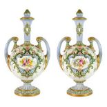 A Pair of Royal Worcester Porcelain Vases and Covers, 1902, of ovoid form with tall trumpet necks