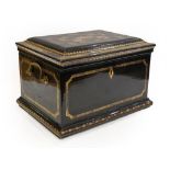 A Black Lacquer Cigar Cabinet, mid 19th century, of rectangular form, gilt with chinoiserie