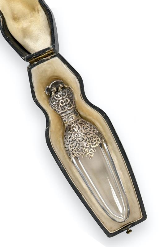 A French Silver-Gilt Mounted Clear Glass Scent-Bottle, Marked with Control Mark for Small