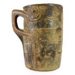 A Scandinavian Chip-Carved Wooden Bucket/Tankard, 19th century, of cylindrical form with faux
