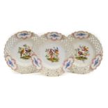 A Set of Three Meissen Porcelain Dessert Plates, late 19th/early 20th century, painted with exotic