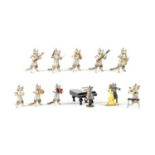 An Austrian Cold Painted Bronze Cat Orchestra, 20th century, comprising a conductor, a pianist and