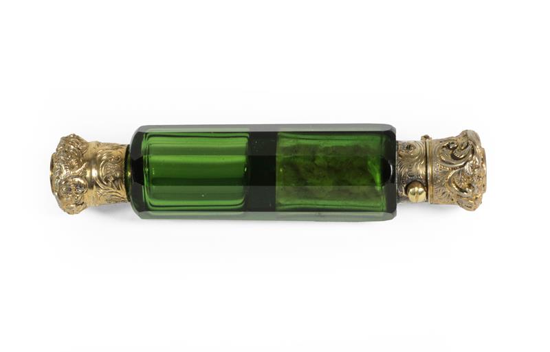 A Victorian Silver Gilt Plate-Mounted Double-Scent-Bottle, Circa 1870, the green glass body with - Image 3 of 5
