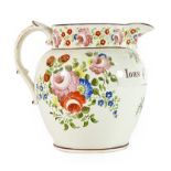 A Pearlware Jug, dated 1822, of ovoid form, inscribed JOHN & ELIZTH HAYMAN 1822 and painted with