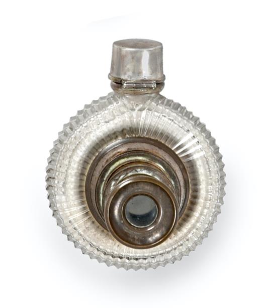 A 19th Century Metal-Mounted Scent-Bottle cum Spy-Glass, the fluted glass body of ring-form,