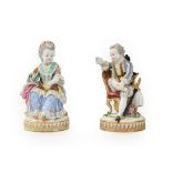 A Pair of Meissen Porcelain Figures, circa 1900, modelled as an 18th century lady and gentleman,