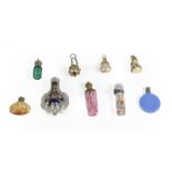 A Collection of Nine Miniatures Scent-Bottles: including: a French Silver-Gilt mounted enamel
