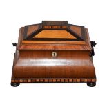 A Madeby & W Barker Walnut and Marquetry Money Box, circa 1872, in the form of a tea caddy of ogee