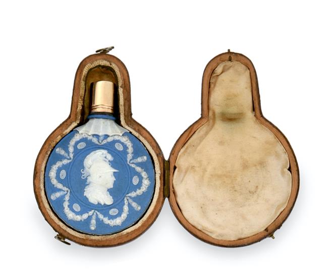 A George III Wedgwood Gold-Mounted Jasperware Scent-Bottle, Etruria, Circa 1780, circular, one